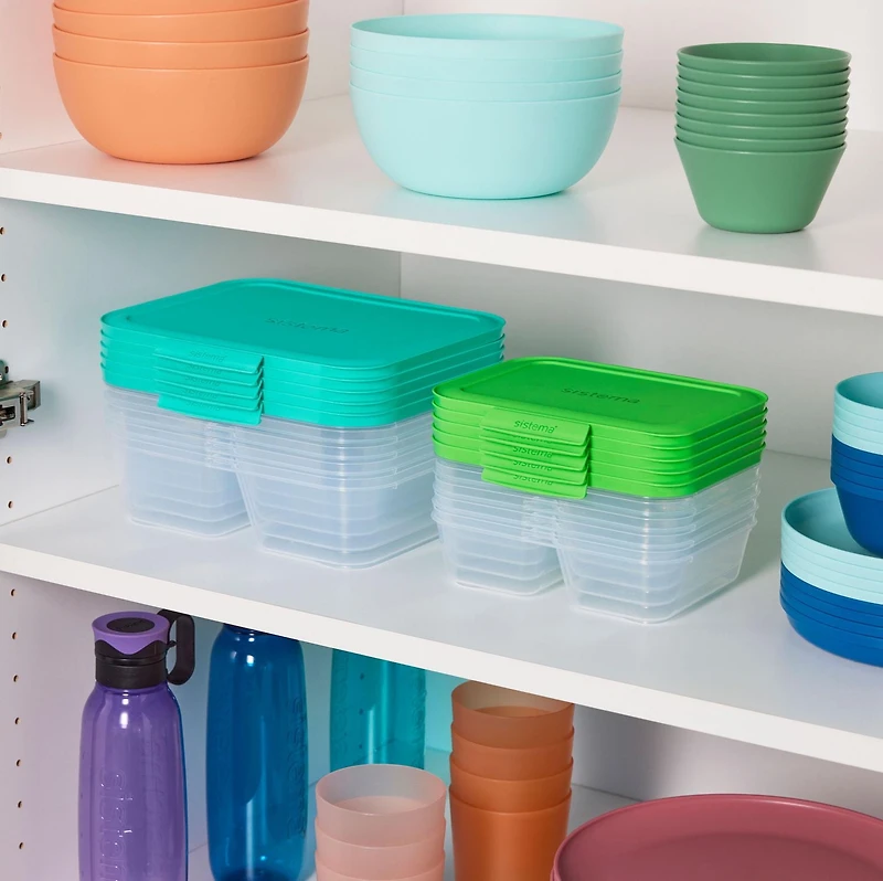 Sistema Nest It Meal Prep Boîtes de conservation des aliments avec couvercles, 2 compartiments 3,7 tasses, paquet de 5, vert