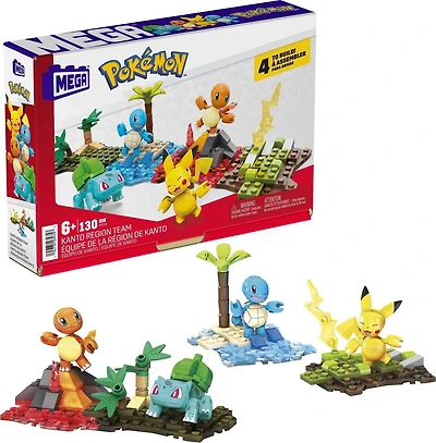 MEGA Pokémon Building Toy Kit Kanto Region Team with 4 Figures (130 Pieces), Ages 8 and up, Plastic