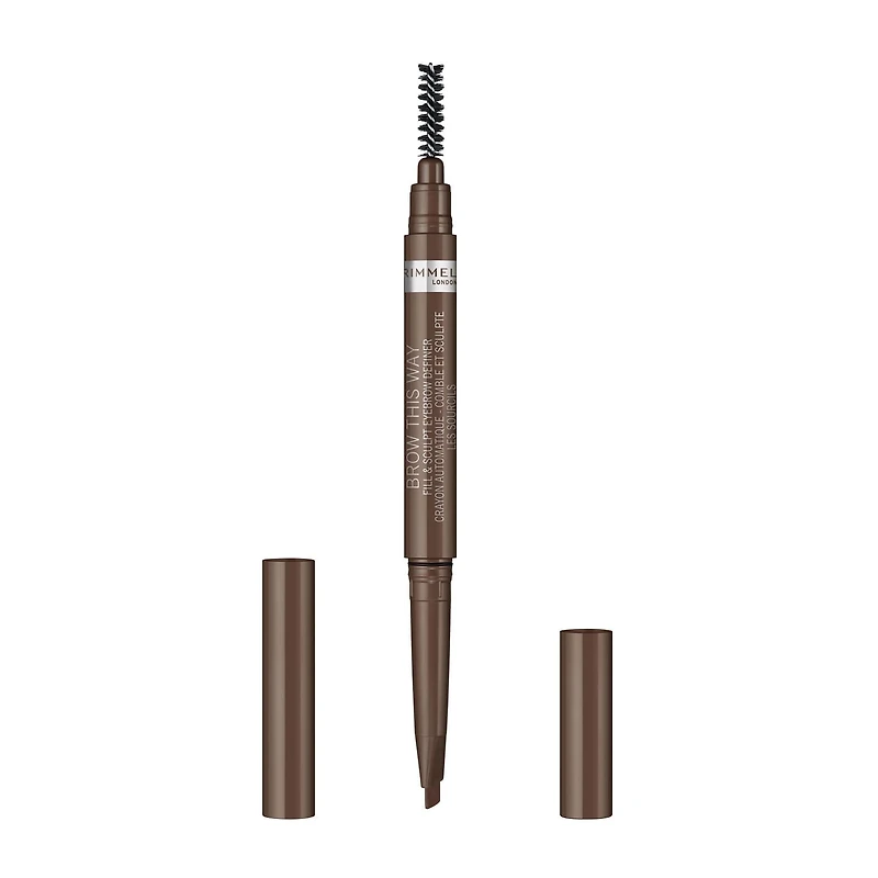 Rimmel Brow This Way Fill & Sculpt Eyebrow Definer, Double Ended Brow Pencil, Defines & Sculpts Brows, Vegan Formula 100% Cruelty-Free, Defines and sculpts your brows