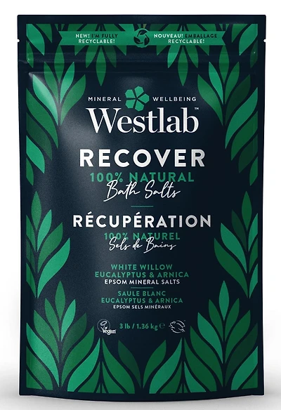 Westlab Récupération - Sels de Bain d'Epsom Purs à l'Eucalyptus, Saule Blanc | Avec ajout d'arnica | Apaise les muscles fatigués et surmenés| |100% naturel, 100% végan, 100% exempt d'acte de cruauté e 1,36 kg (3 livres)