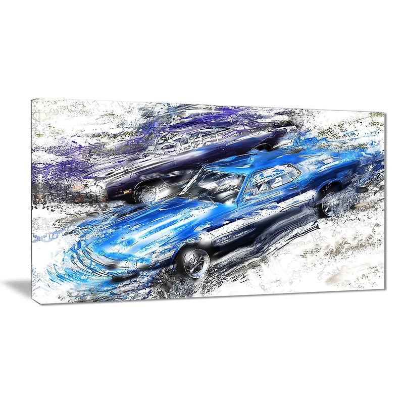 Décoration murale sur toile Design Art à motif de « Auto classique en bleu et violet »