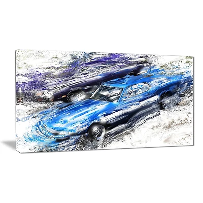 Décoration murale sur toile Design Art à motif de « Auto classique en bleu et violet »
