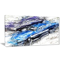Décoration murale sur toile Design Art à motif de « Auto classique en bleu et violet »