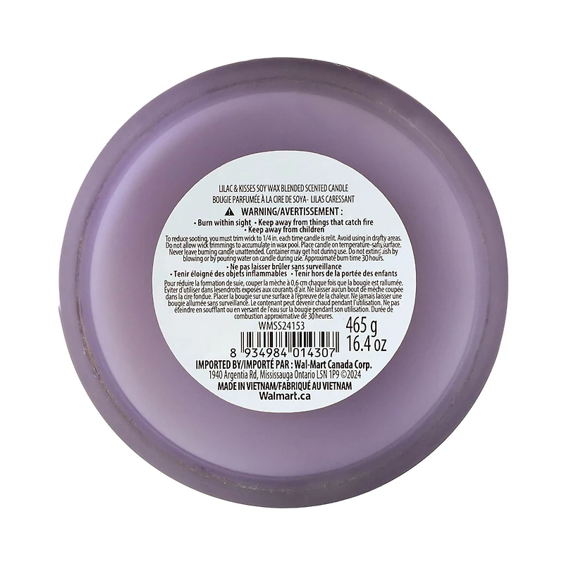 Botanical Light 16.4OZ Lilac & Kisses Soy Wax Blended Scented Candle,3 cotton wick