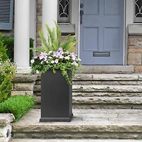 Tierra Verde Grand pot colonne lisse Allegro à réserve d'eau 15" L x 26" H en matériaux recyclés - Noir, Intérieur/Extérieur