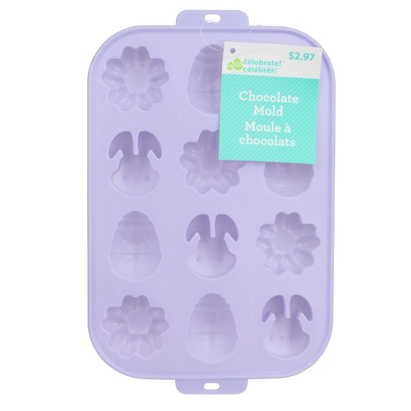 Way to Celebrate Chocolate Mould, Bunnies, Flowers and Easter Egg, Purple
