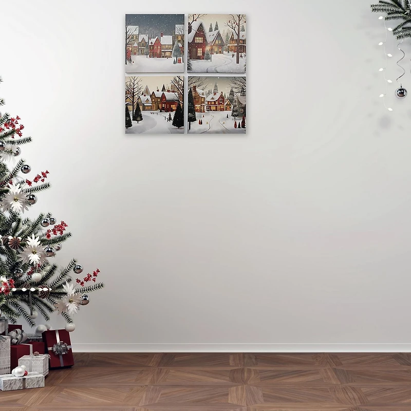 Village D’Art Mural Sur Toile - Ensemble De 4
