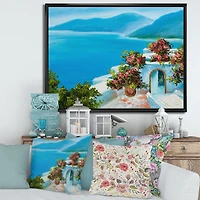 Designart House Near The Sea Colorful Flowers I FLOAT FRAME WALL ART