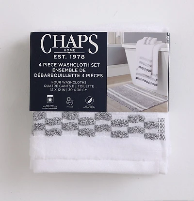 Chaps Luxury Towel Set - 4-Pack, Grey, 12" x 12"