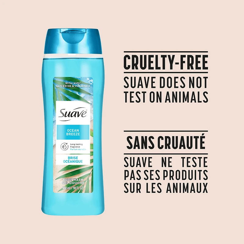 Nettoyant pour le corps doux brise océanique de Suave Essentials avec un mélange d’essence d’huile fraîche et infusée de vitamine E et d’extrait d’algue, 532ml