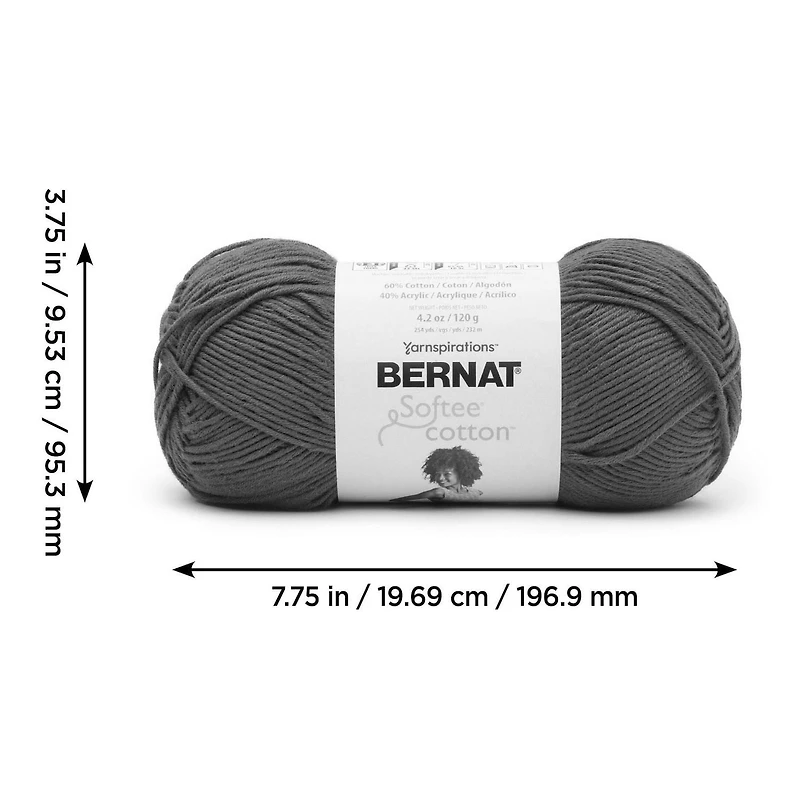 Bernat® Fil Softee® Cotton™, Mélange de Coton #3 Léger, 4,2 Oz/120 G, 254 Yards