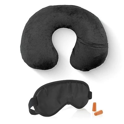 COUSSIN DE VOYAGE GONFLABLE EN POLAIRE AVEC MASQUE POUR LES YEUX TRAVEL SMART