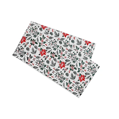 Cotton Table Runner (54") (Mistletoe Poinsettia) - Set of 2