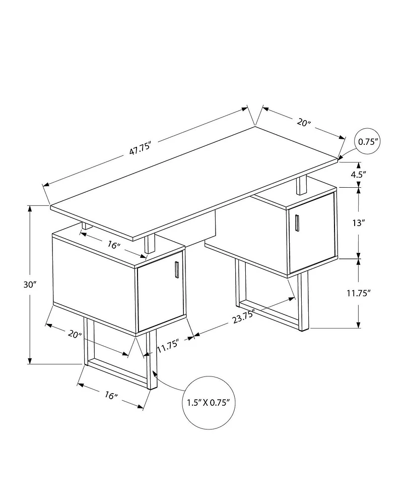 Monarch Specialties Bureau, Bureau À Domicile, Ordinateur Portable, Rangement, 48"l, Travail, Métal, Stratifié, Noir, Contemporain, Moderne