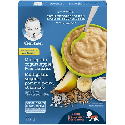 Céréales bébés GERBER® Multigrains yogourt, pomme, poire, banana 227 g 227 GR