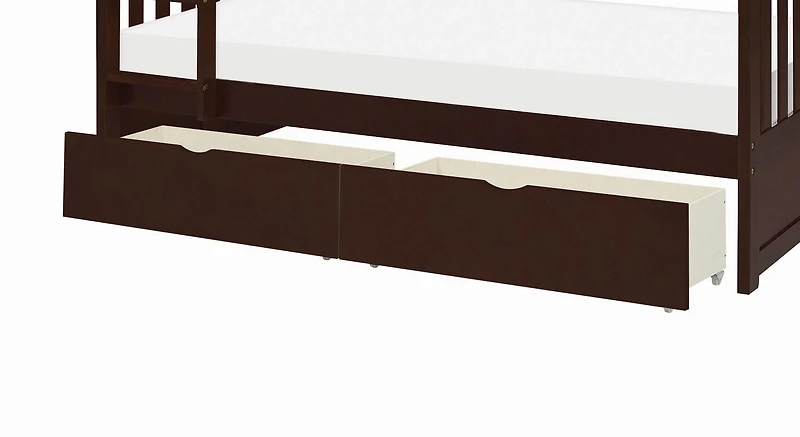 Topline Home Furnishings Twin/Twin Bunk Bed with Storage Boxes, Espresso