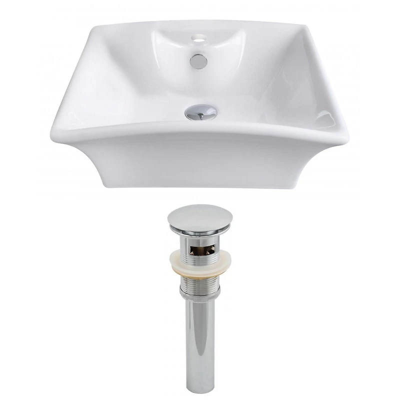 in. W Above Counter White Bathroom Vessel Sink Set For 1 Hole Center Faucet AI