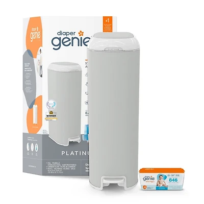 Diaper Genie Platinum Diaper Pail, Matte Gray, Stainless Steel, Foot Pedal, Odour Control