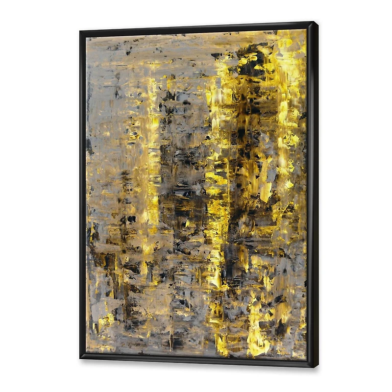 Designart Yellow Meets Grey Abstract Art II FLOAT FRAME WALL ART