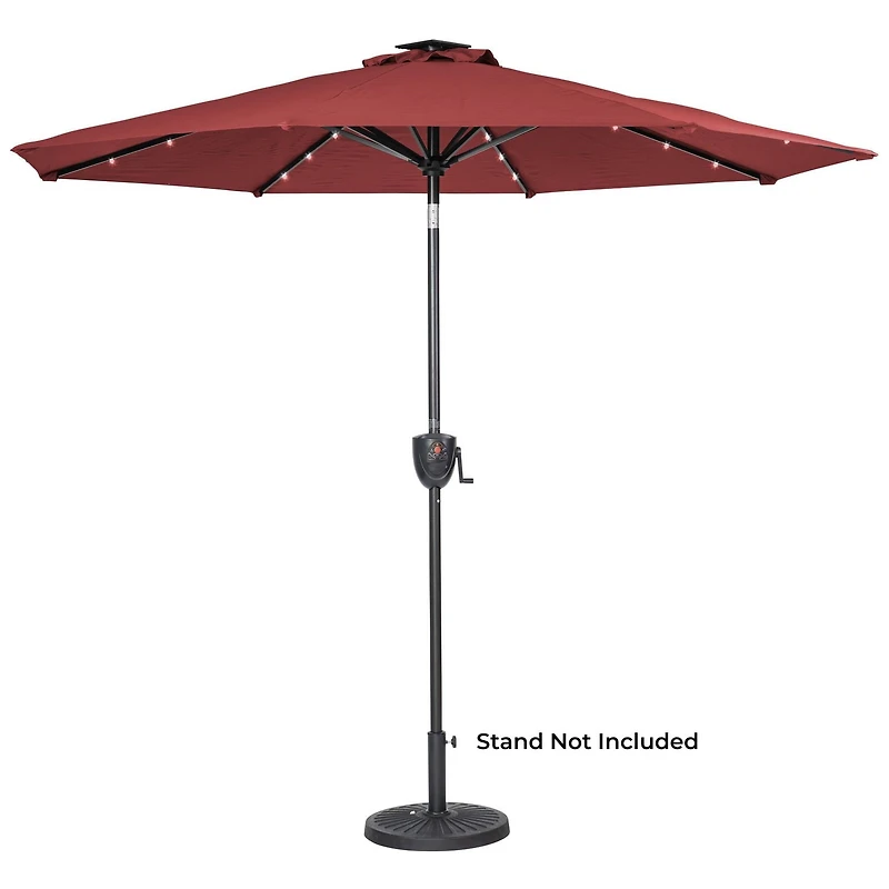 Parapluie solaire rond de 9 pi avec haut-parleur Bluetooth intégré Sun-Ray - Écarlate