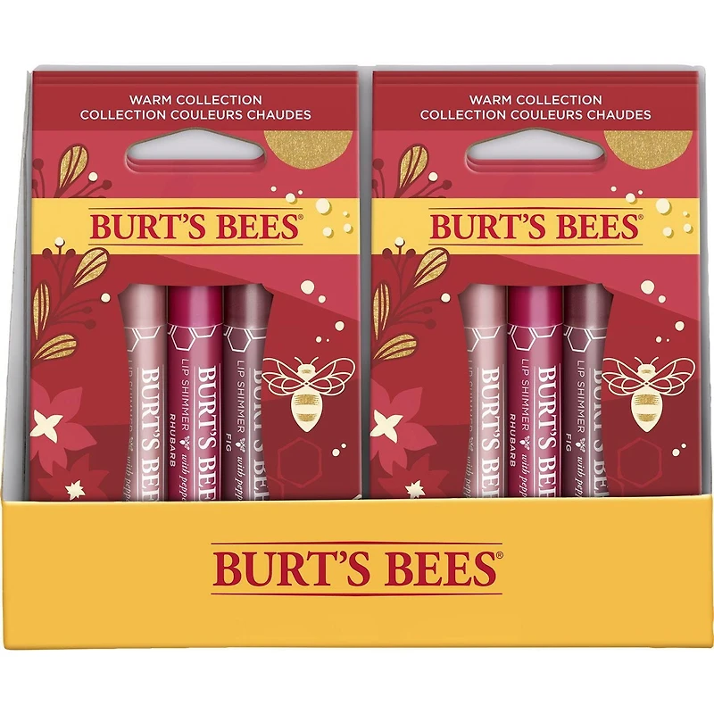 Burt's Bees® Kissable Colour Holiday Gift Set, Warm Collection, 3 Lip Shimmers in Peony, Rhubarb and Fig