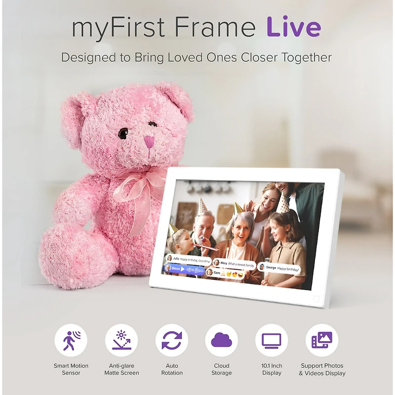 myFirst Frame Live - Digital Picture Frame 10 inches 32GB Memory, Auto-Rotate or Wall Mount, Send Photos and Videos via free myFirst Circle App, Best Gift Choice