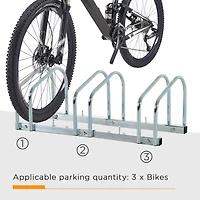 HOMCOM 3-Bike Bicycle Floor Parking Rack Cycling Storage Stand Silver