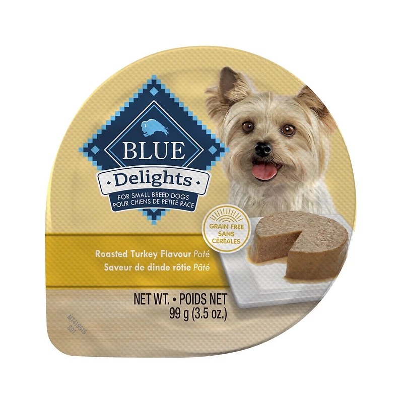 Blue Buffalo Delights Roasted Turkey Flavor Pate Dog Food Trays, 3.5-oz, 99g