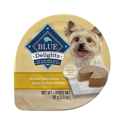 Blue Buffalo Delights Roasted Turkey Flavor Pate Dog Food Trays, 3.5-oz, 99g