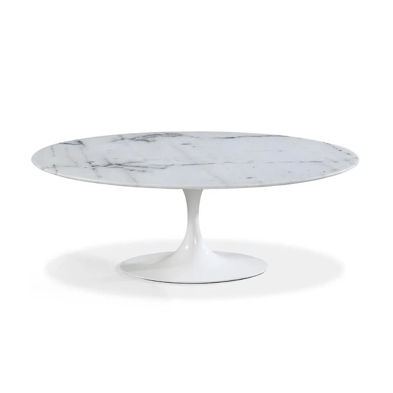 Table de salle à manger ovale élégante Bria avec plateau en marbre et base en aluminium blanc