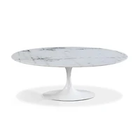 Table de salle à manger ovale élégante Bria avec plateau en marbre et base en aluminium blanc
