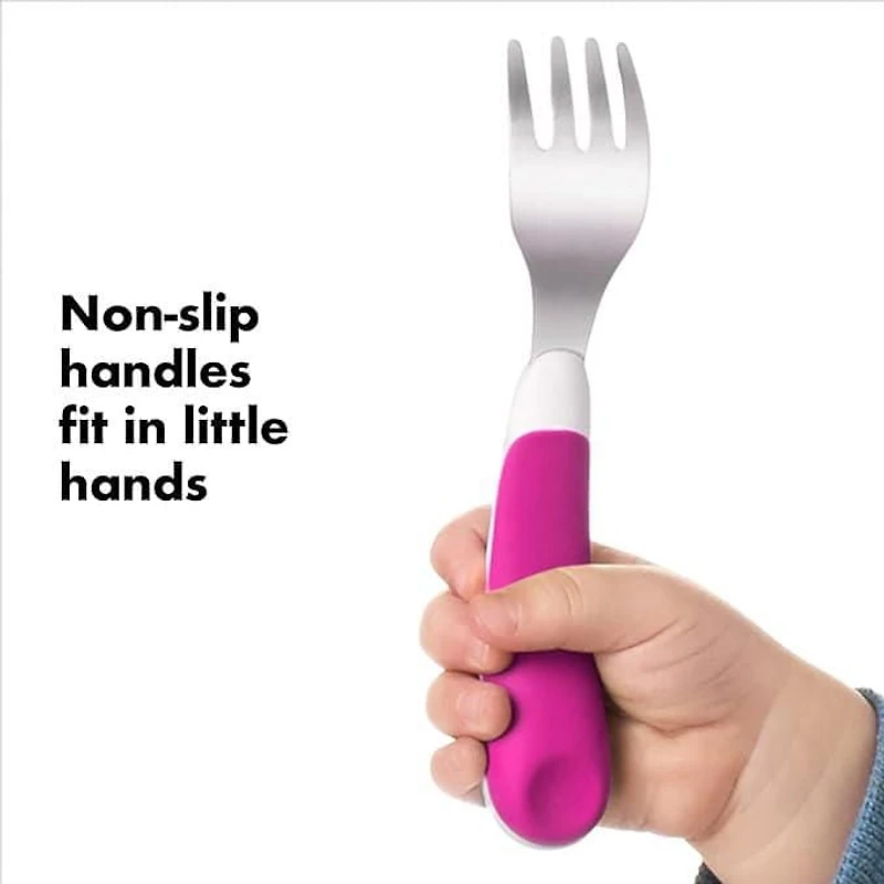 OXO Tot - Fork & Spoon Set - Baby Feeding Stainless Steel Sized for Little Mouths from 12 Months and Up - Gray