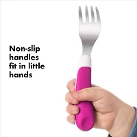OXO Tot - Fork & Spoon Set - Baby Feeding Stainless Steel Sized for Little Mouths from 12 Months and Up - Gray