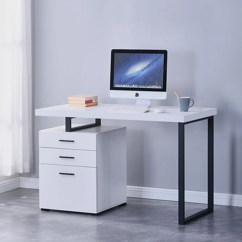 Brassex Inc Desk with Storage, White