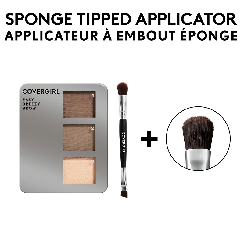 COVERGIRL Kit de poudre à sourcils Easy Breezy Brow, définisseur de sourcils à trois nuances, brosse à double extrémité, sans effort, 100% Sans Cruauté