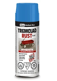 Tremclad Lustre Bleu Moyen 340G Offre une protection supérieure contre la rouille, elle est  spécialement formulée pour pénétrer la rouille et adhérer au métal||La buse de pulvérisation confortable à gâchette plus large réduit la fatigue du doigt et offre un excellent contrôle de pulvérisation||La capacité de pulvérisation dans to