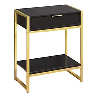 Monarch Specialties Accent Table, Side, End, Nightstand, Lamp, Storage Drawer, Living Room, Bedroom, Brown Laminate, Gold Metal, Contemporary, Modern
