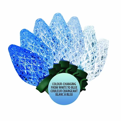 Guirlandes lumineuses de Noël à 50 lumières à DEL C7 à changement de couleur, taille diamant, bleu à blanc froid