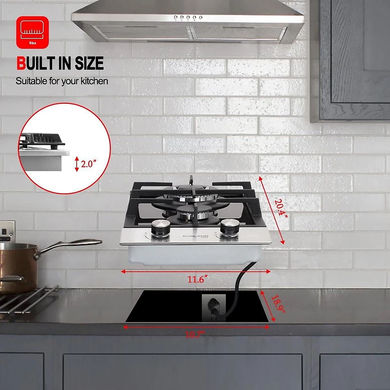 GASLAND Chef GH30BF Cuisinière à Gaz à 2 Brûleurs, Gaz Naturel Convertible 12 Pouces Ng/gpl, Table de Cuisson au Propane, Cuisinière à Gaz à Double Brûleur