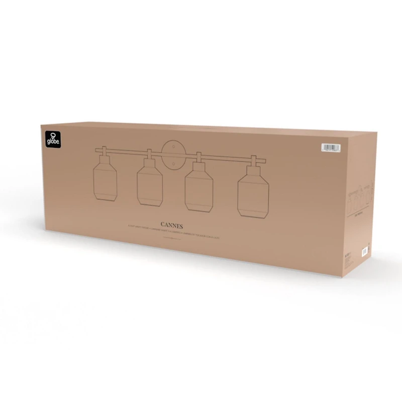 Applique murale à 4 ampoules Cannes, laiton mat, abat-jours en verre opale