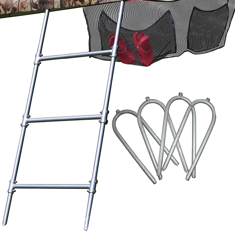 SKYWALKER TRAMPOLINES Échelle de trampoline d'extérieur à large marche, crochet universel à 2 marches, accessoires de trampoline pour enfants, sac de rangement pour chaussures