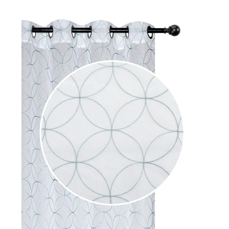 Lurex Embroidered Sheer Panel W 8 Grom (Diamond) (Teal) (96") - Set of 2