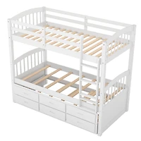 Homy Casa Twin Over Twin Bunk Bed with Trundle and Drawers for Shared Rooms Family Homes