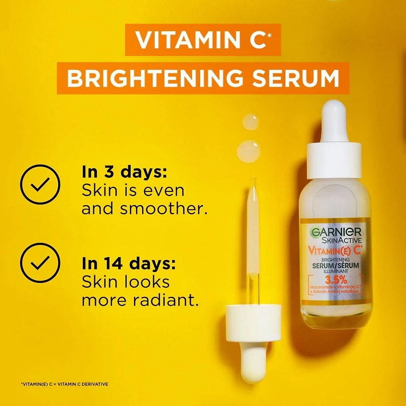 Garnier Vitamin C Face Serum with Salicylic Acid + Niacinamide, Brightening for Dull Skin, 30 mL