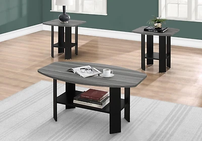 Monarch Specialties Ensemble De Table, Ensemble 3pcs, Café, Bout, Côté, Accent, Salon, Stratifié, Noir, Gris, Transitionnel