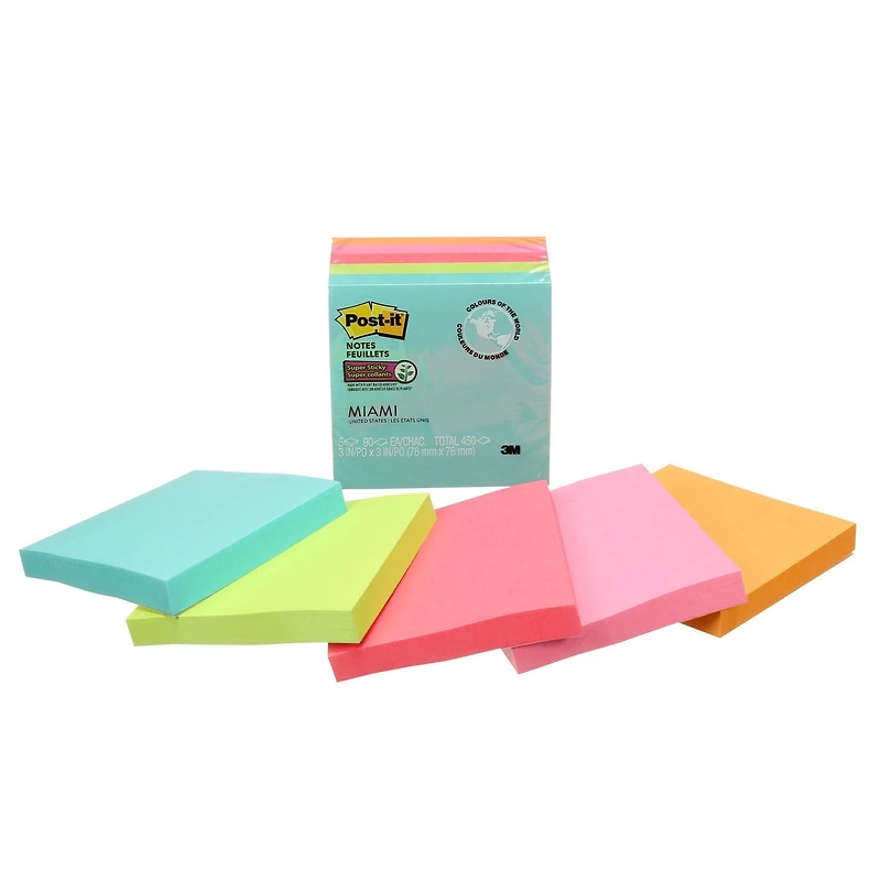 Feuillets super collants Post-it®, collection Miami Feuillets Post-it® 654-5SSMIA-C RP