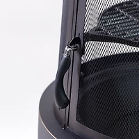 Deko Living Foyer de cheminée à bois en acier d'extérieur de 30 pouces de diamètre avec grille de cuisson en fonte et tisonnier