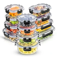 JoyFul by JoyJolt 24 Piece Glass Storage Containers with Leakproof Lids Set - Black