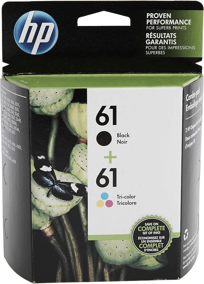Paq. de 2 cartouches d'encre HP 61 noire et tricolore Noir