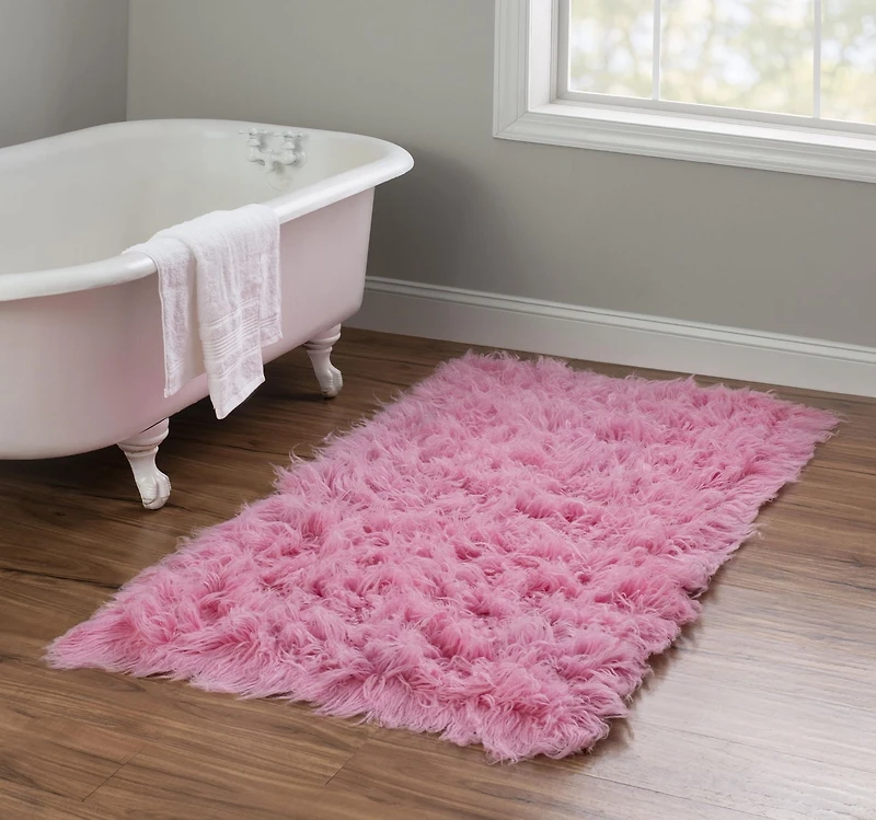 Tapis d'appoint Nouveau Flokati 1400 gr de 2' 4" x 4' 8", Rose Pastel